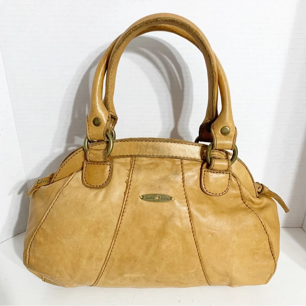 Lucky Brand Sunset Junction Lamb Leather Top Handled Satchel Cutout Front Pocket